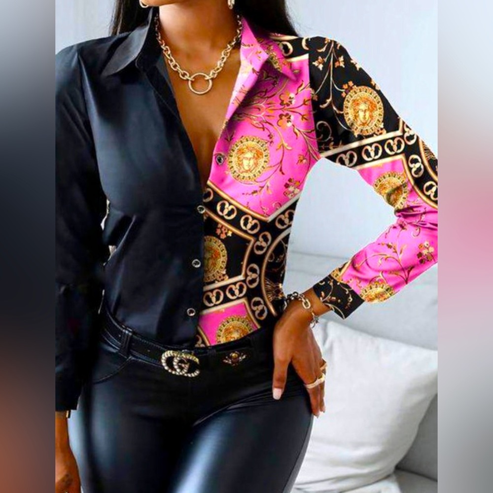 Elegant Black and Pink Button Down Shirt